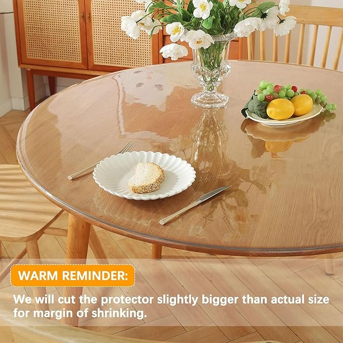 44 " Round Dia Clear Dining Table Protector Tablecloth Cover Desk Top Pad Mat for Glass Furniture Kitchen Coffee Marble End Bed Sofa Side Bistro Bar Night Stand Dinner Table Thick Plastic PVC Vinyl