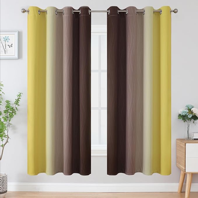 Brown and Yellow Blackout Curtains 52Wx72L Inch 2 Panels | Thermal Insulated - Image 2