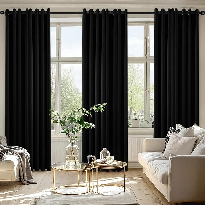 MIULEE Blackout Curtains for Bedroom 2 Panels 50 x 84 Inch Long Black | Thermal - Image 6