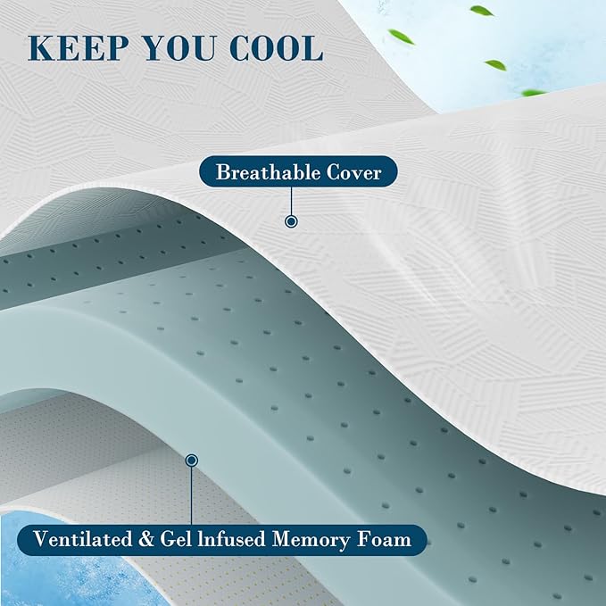 2 Inch Twin Size Memory Foam Mattress Topper, Cooling Gel Bed Topper with Removable Cover, Soft & Pain Relief & Breathable, CertiPUR-US & Oeko-Tex Certified