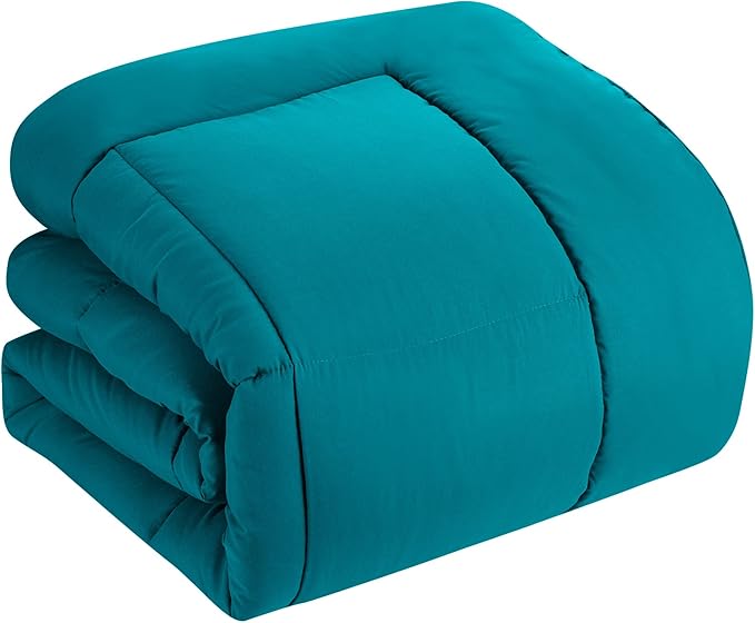 Sweet Home Collection 7 Piece Comforter Set Bag Solid Color All Season Soft Down Alternative Blanket & Luxurious Microfiber Bed Sheets, Teal, Twin XL