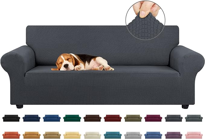 Stretch Couch Covers for Sofa, 3 Cushion Couch Slipcover, Charcoal | 1-Piece by KEKUOU