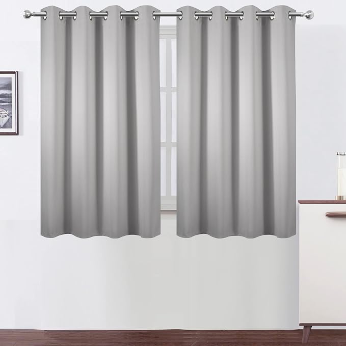 Light Grey Blackout Curtains 52 x 54 Inch Length/Set of 2 Curtain by Lemomo
