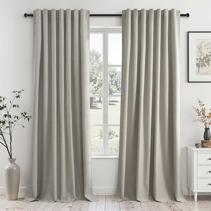 Flax Grey Blackout Curtains 95 Inch Length 2 Panels by Topfinel