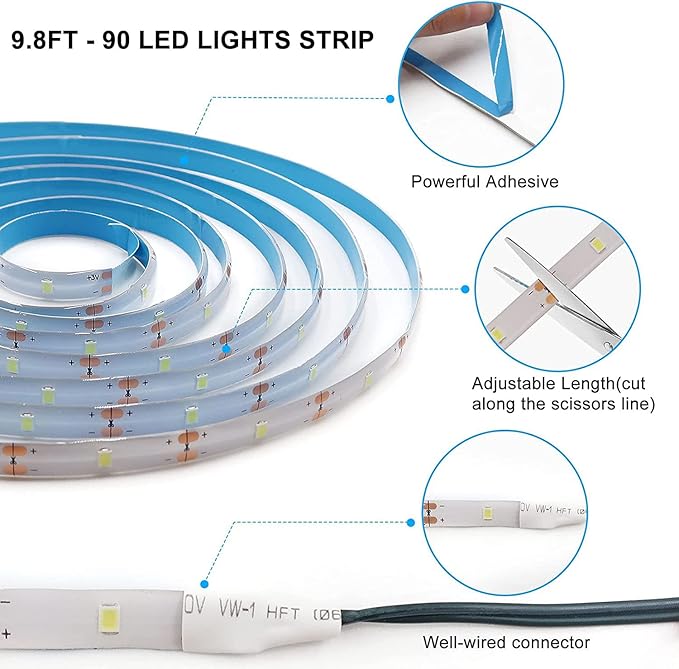 LED Strip Lights Battery Operated, 9.8 Ft 90 LED Led Strip Lights with Remote Timer Dimmable, Waterproof Flexible Lights Strip for Indoor Outdoor TV Table Bedroom Boat Kitchen (Warm White)