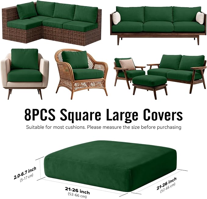 8Pcs Outdoor Cushion Covers, Stretch Patio Furniture Couch Chair Slipcovers | - Image 2