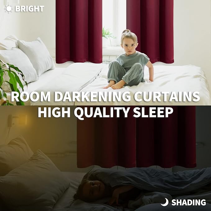 BGment Blackout Curtains for Bedroom - Grommet Thermal Insulated Room Darkening Curtains for Living Room, Set of 2 Panels (38 x 45 Inch, Burgundy)