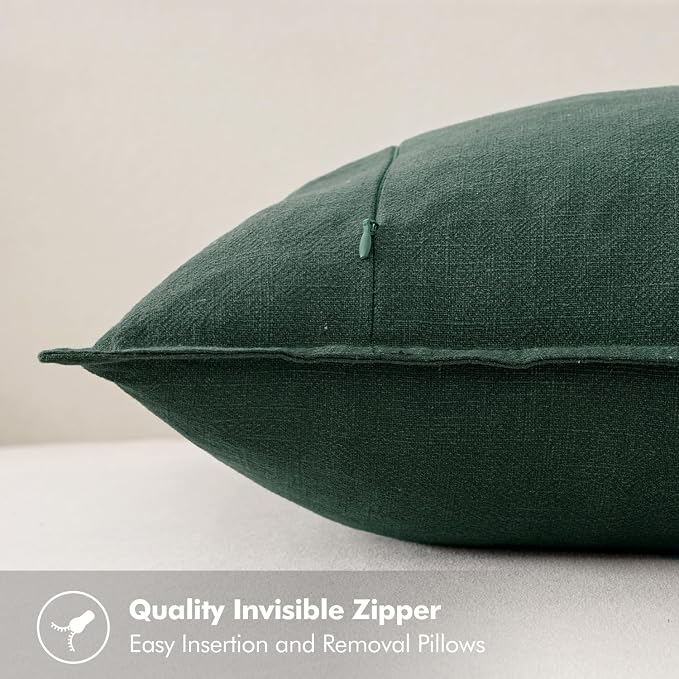 MIULEE Decorative Linen Euro Sham Pillow Covers 24x24 Dark Green | Boho - Image 3