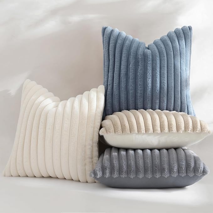 decorUhome Fall Faux Fur Throw Pillow Covers 22x22 Set of 2 Grey Blue | - Image 5