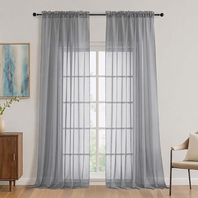 Charcoal Grey Bedroom Curtains 2 Panel Sets 96 Inch Length, 59 Inch Extra Wide by OVZME