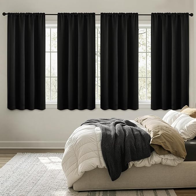 MIULEE 4 Panels Set Black Blackout Curtains 63 Inch Length Bedroom | Thermal by MIULEE