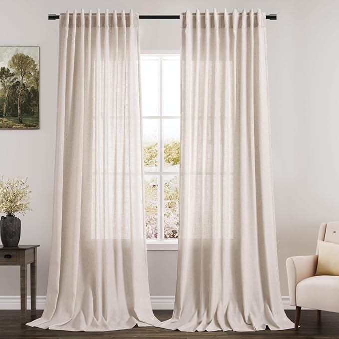 Extra Long Linen Curtains 108 Inches Long 2 Panels Set by Nanspring