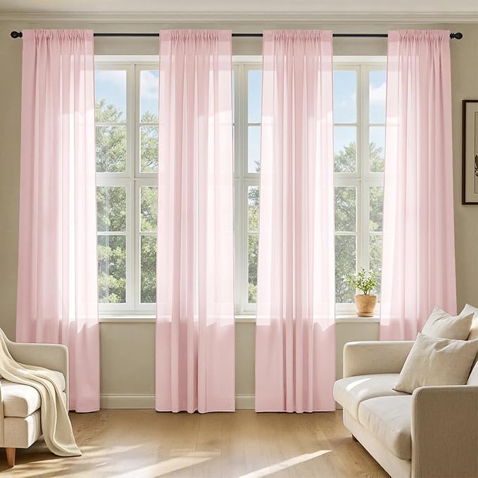 MIULEE Blush Pink Sheer Curtains 108 Inches Long 4 Panels 42 x 108 Inches | by MIULEE
