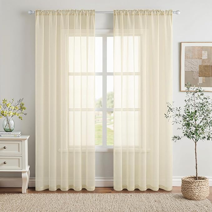 MIULEE Light Cream Sheer Curtains 96 inches Long 54 X 96 Inches, 2 Panels | by MIULEE