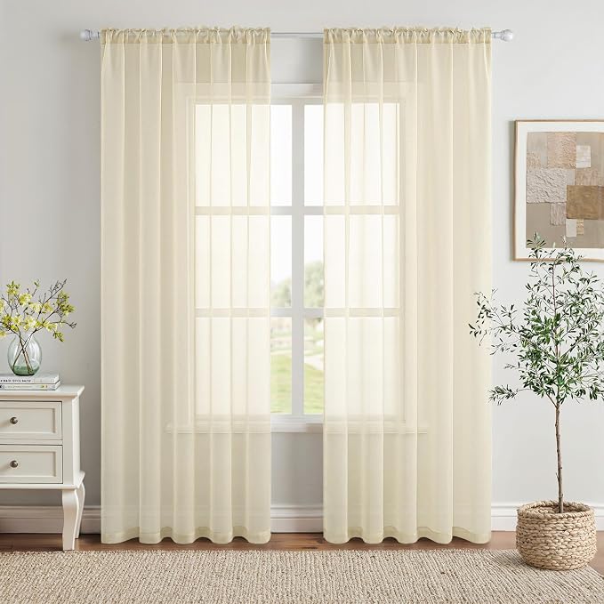 MIULEE Light Cream Sheer Curtains 54 X 72 Inches, 2 Panels | Solid Color by MIULEE