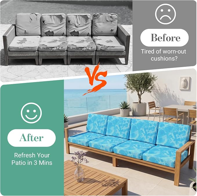 8Pcs Patio Cushion Covers Stretch Outdoor Furniture Protector Slipcovers | - Image 4