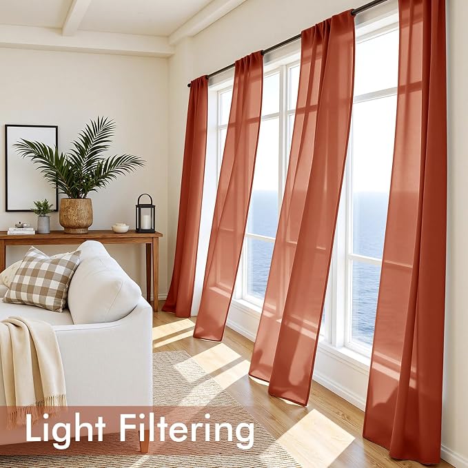 MIULEE 4 Panels Fall Burnt Orange Sheer Curtains 54 x 63 Inches | Light - Image 4