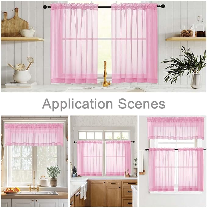 Pink Valances for Windows, Modern Solid Mini Small Window Curtains for Cafe - Image 6