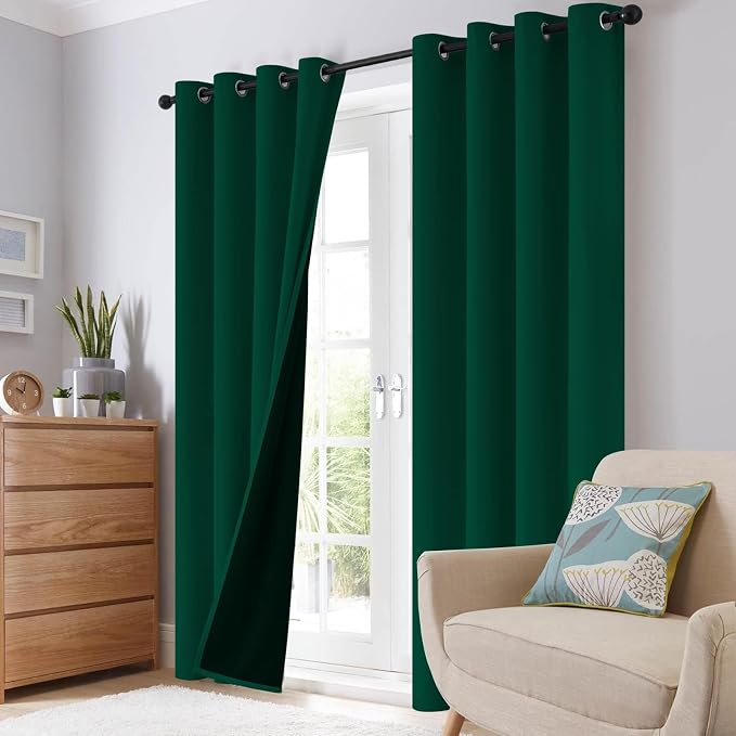 SimpleHome Dark Green 100% Blackout Curtains Room Darkening Living Room 45 | - Image 8