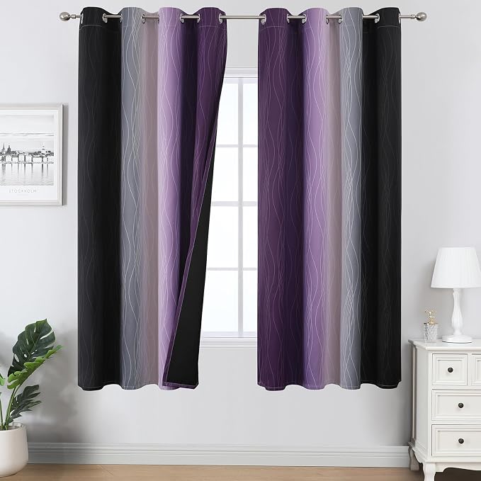 Black and Purple Ombre Blackout Curtains 63 Inch Length | Room Darkening by ESTELARTEXTILER