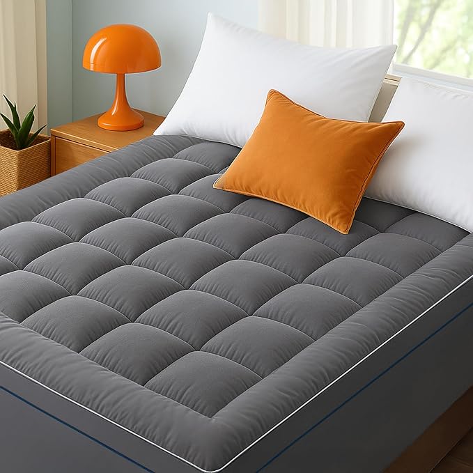 Bedsure Twin Mattress Topper - Pillow Top Mattress Pad Cover with Deep Pocket Fits up to 21 Inches, Plush Soft Bed Topper for Back Pain Relief, Overfilled with Down Alternative Filling, Grey