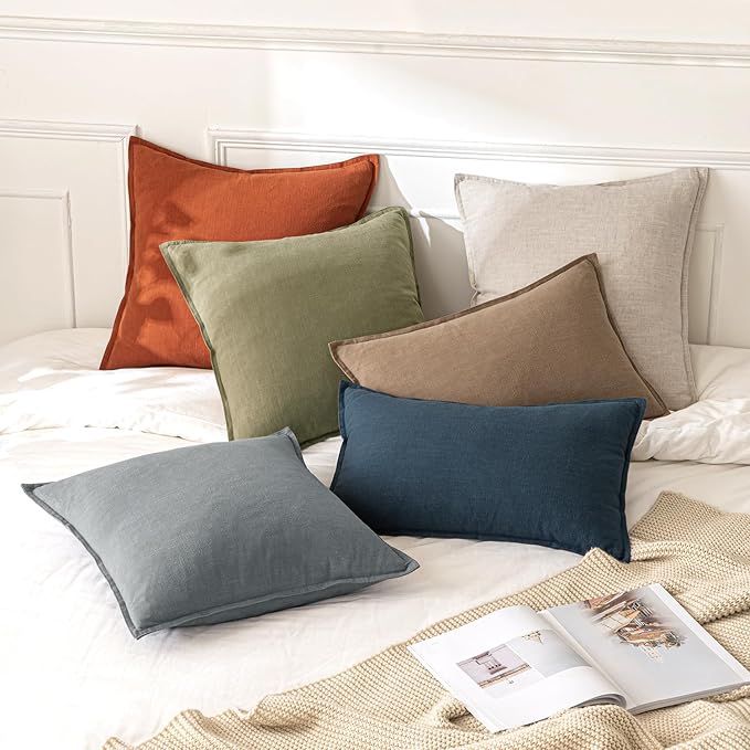 MIULEE Decorative Linen Euro Sham Pillow Covers 24x24 Burnt Orange | Boho - Image 5