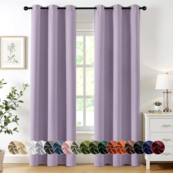 MIULEE Blackout Curtains for Bedroom 2 Panels 40 x 84 Inch Long Lilac | Thermal by MIULEE