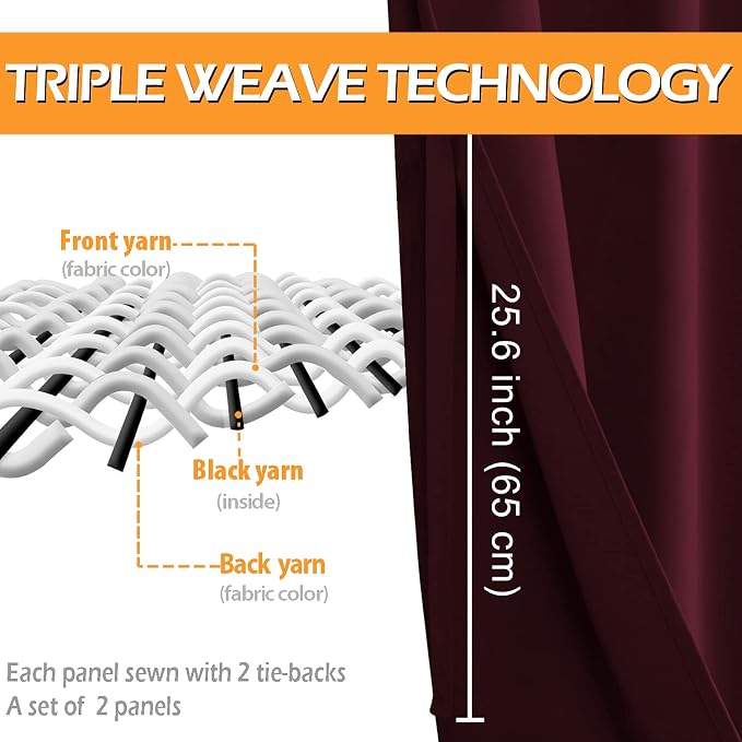 Blackout Curtains for Bedroom, 38 x 54 Inch 2 Panels | Thermal Insulated & - Image 3