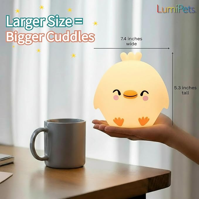 Lumipets Clara The Chick Squishy Silicone Night Light for Kids | Cute Night Light with Remote & Touch Control for Baby & Toddler Bedrooms | Color Changing Portable Animal Nightlight | Soft Mood Lamp