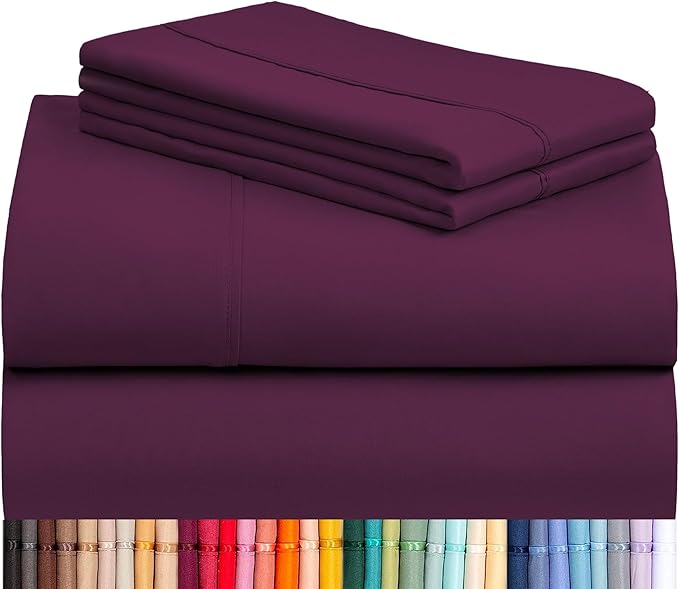 LuxClub 3 PC Sheet Set Sheets Deep Pockets Wrinkle Free Sheets Machine Washable Hotel Bedding Silky Soft - Eggplant Twin
