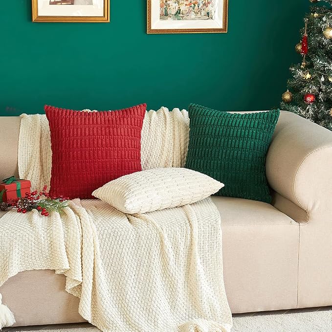 MIULEE Corduroy Decorative Throw Pillow Covers 18x18 Dark Green Pack of 2 | - Image 8