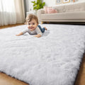 Amdrebio White Fuzzy Furry Small Kids Area Rug 3x5 by Amdrebio