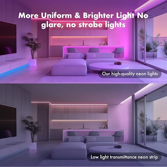 Neon Rope Lights, 19.68FT RGB Led Strip Lights, Waterproof IP67, DIY Design, Music Sync, 24 Keys Remote Control, Multiple Modes, for Living Room, Bedroom, Holiday Decoration