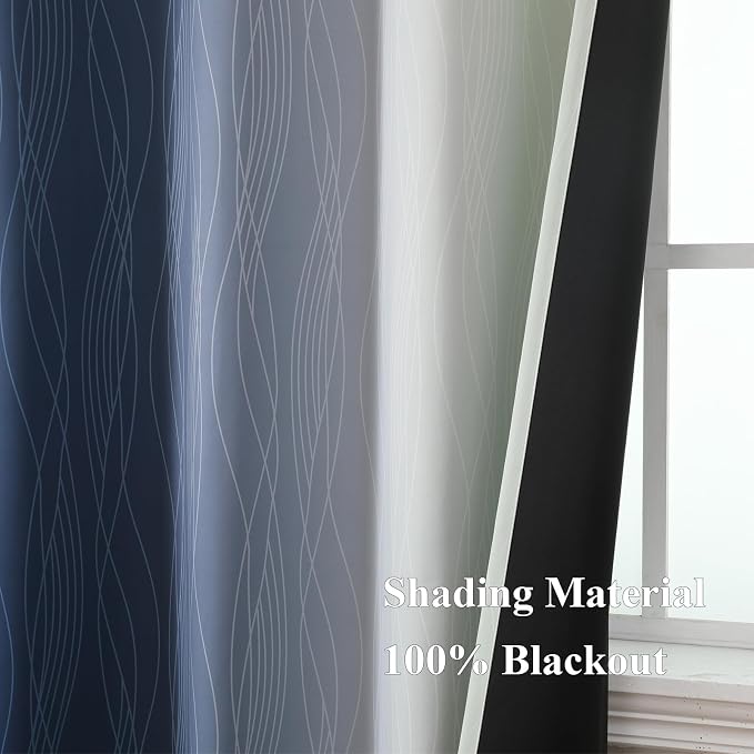 Sage Green and Navy Blue Ombre Blackout Curtains - Image 5