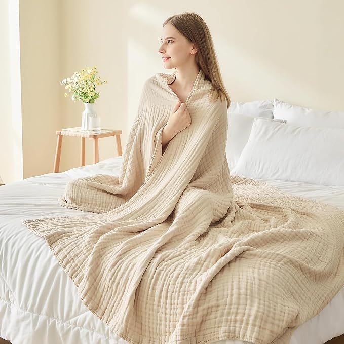 EMME Muslin Blankets for Adults Throw Blanket for Couch Breathable Gauze Soft - Image 3