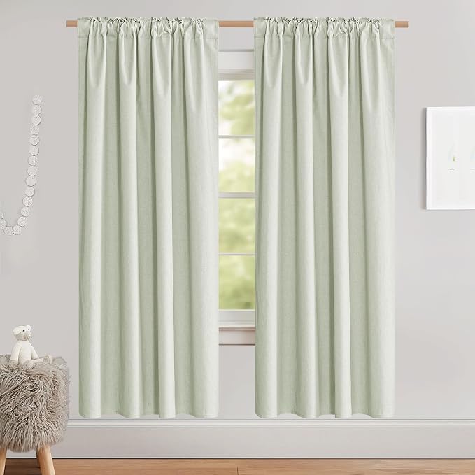NICETOWN Light Green High-End Thermal Flax Linen Curtains, Full Blackout - Image 2