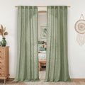 Sage Green Linen Boho Curtains 80 inch Length 2 Panels by LAMIT