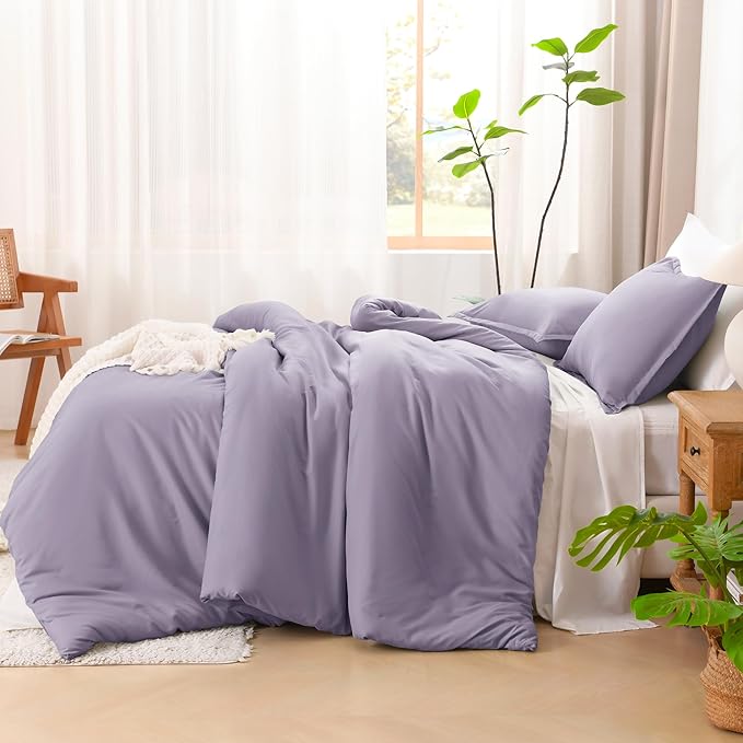 Litanika Grayish Purple Comforter Set California King Size, 3 Pieces Cal King Lightweight Solid Bedding Comforter Set, All Season Fluffy Bed Set (104x96In Comforter & 2 Pillowcases)