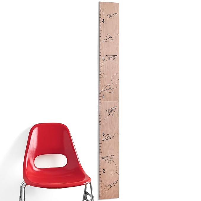 Headwaters Studio Wooden Growth Chart for Wall- Wood Height Chart for Kids Child Height Wall Chart Wood Growth Chart for Kids, Height Wall Chart Height Measurement-Paper Airplanes-Natural-63" x 6.7"