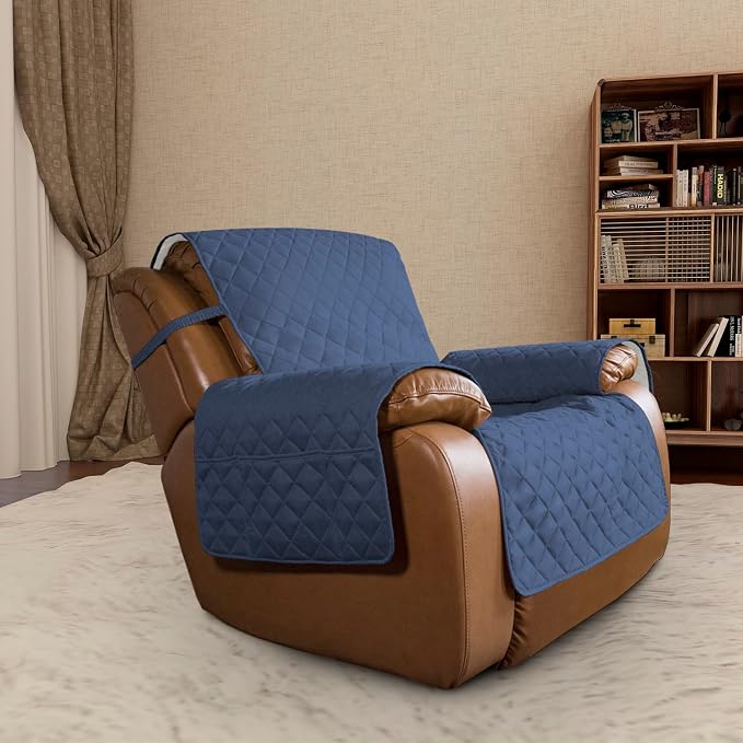 Easy-Going Reversible Couch Cover, Oversized Recliner, Dark Blue/Ivory | - Image 2