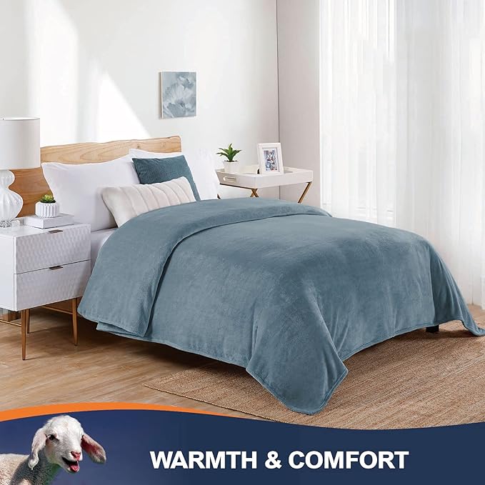 Walensee Fleece Blanket Plush Throw Fuzzy Lightweight (Throw Size 50x60 Washed Blue/Slate Blue/Grey Blue) Super Soft Microfiber Flannel Blankets for Couch, Bed, Sofa Warm and Cozy for All Seasons