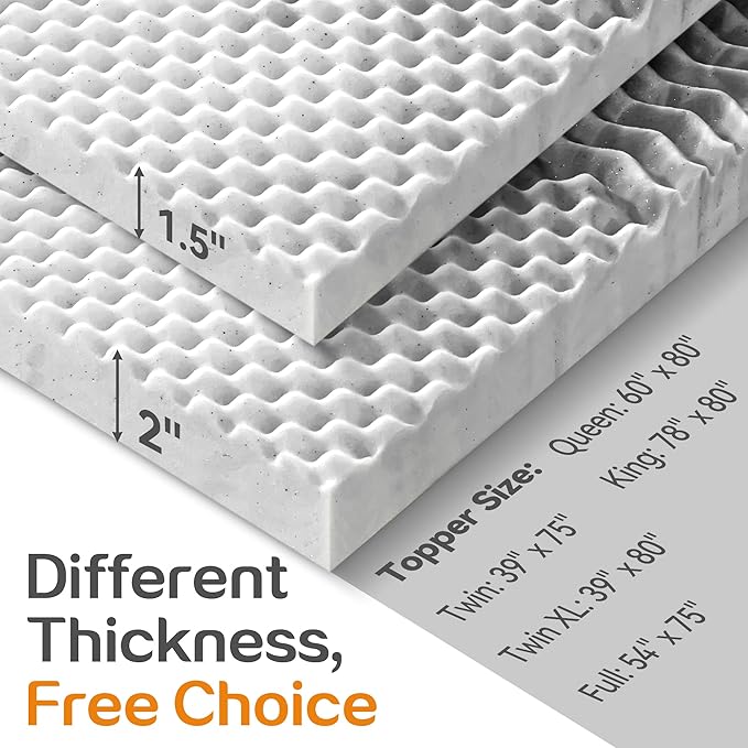 SINWEEK 2 Inch Mattress Topper 5-Zone Memory Foam Mattress Topper Pressure Relieve Soft Mattress Pad, CertiPUR-US Certified, Full Size, Gray