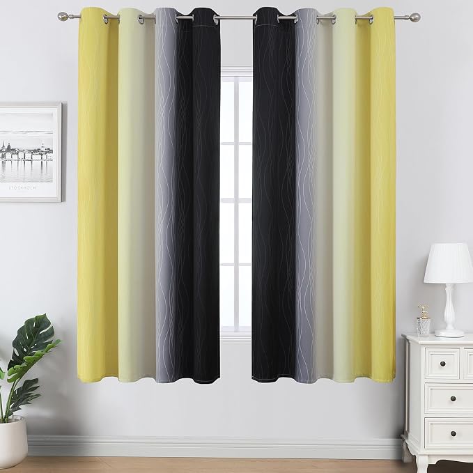 Black and Yellow Ombre Blackout Curtains 63 Inches Long | Room Darkening - Image 2