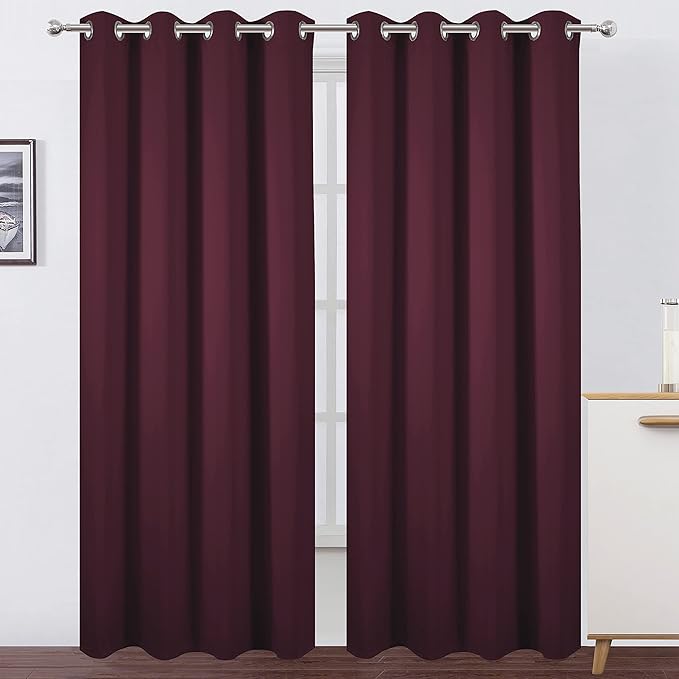 Blackout Curtains 66 x 84 inch/Burgundy Red Curtains Set of 2 Panels/Thermal by Lemomo