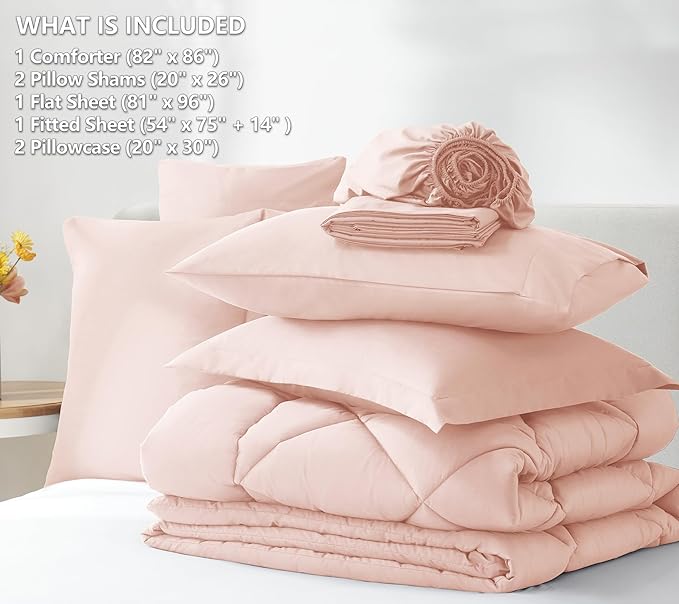 CozyLux Full Size Comforter Sets Blush Pink - 7 Pieces Bed in a Bag Full, Luxury Soft Bed Set for All Seasons, Bedding Set with Down Alternative Comforter, Sheets, Pillowcases & Shams