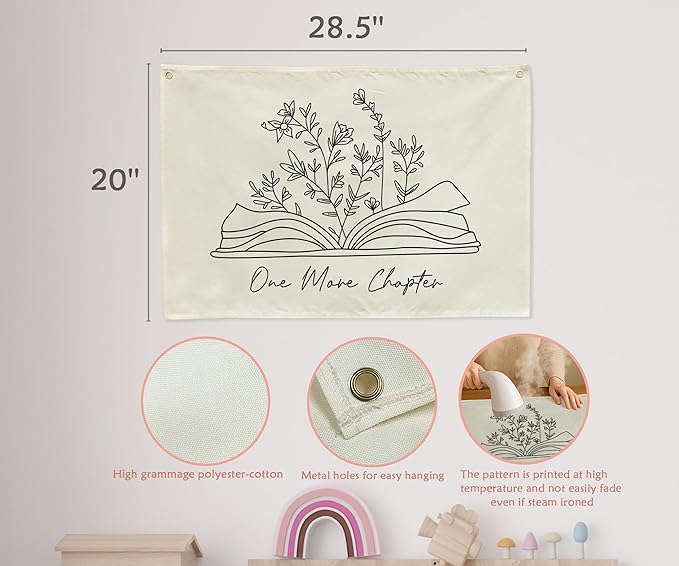 Classroom Kindergarten Preschool Homeschool Reading Room Wall Decor-Hanging Rectangular Canvas Banner Flag Poster Wall Sign Art-Back to School Gift for Boy Girl Kids Teen Book Lover-One More Chapter