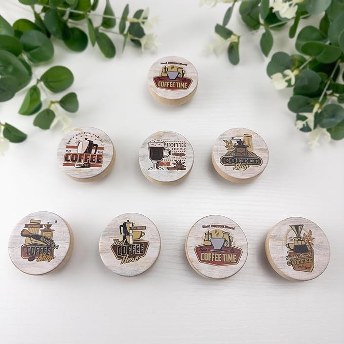 JamJam 8Pack 1-4/5Inch Round Vintage Coffee Themed Cabinet Kitchen Door Drawer Knobs and Pulls