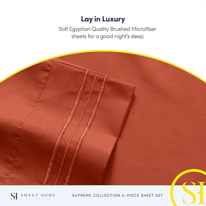 Twin Sheets - Breathable Luxury Sheets with Full Elastic & Secure Corner Straps Built In - 1800 Supreme Collection Extra Soft Deep Pocket Bedding Set, Sheet Set, Twin, Rust