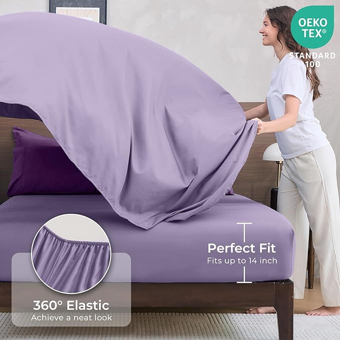 HEVUMYI Purple & Light Purple Full Comforter Set - 7-Piece All Season Bed in a Bag Full, Ultra Soft Bedding Set with Comforter, Flat Sheet, Fitted Sheet, Pillowcases, Pillow Shams