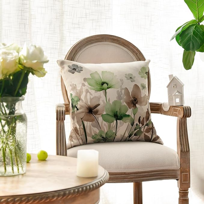 AVOIN colorlife Poppy Flowers Pillow Covers 18x18 Inch Set of 2 | Chinoiserie - Image 4